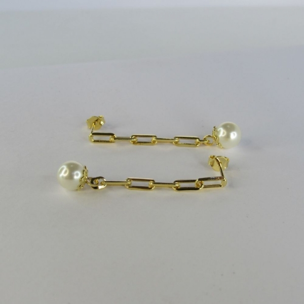 Brinco Corrente Com Pérola na Ponta Banhado em Ouro 18k - Dourado