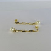 Brinco Corrente Com Pérola na Ponta Banhado em Ouro 18k - Dourado