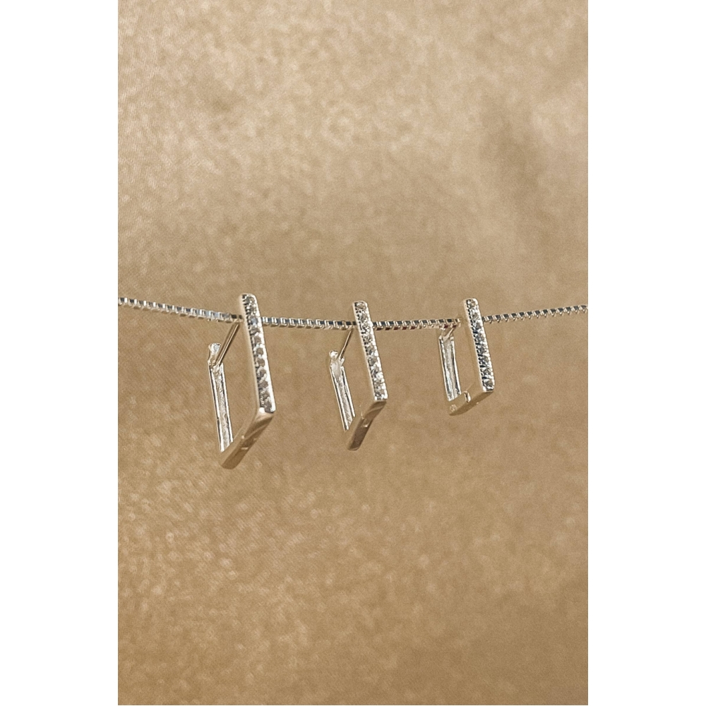 Trio de Argolinhas Quadradas com Zircônia em Prata 925 - Prateado