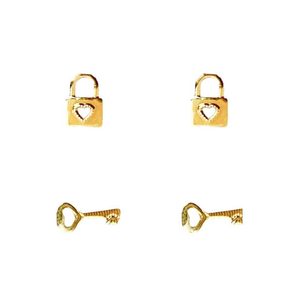 Brinco Duo Chave e Cadeado Banhado em Ouro 18k - Dourado