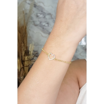 Pulseira Com Pingente De Coração Em Zircônias Coloridas Banhado em Ouro 18k