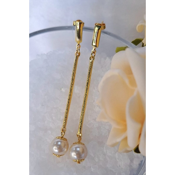 Brinco Fio Trabalhado com Perola na Ponta Banhado em Ouro 18k - Dourado