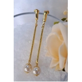 Brinco Fio Trabalhado com Perola na Ponta Banhado em Ouro 18k - Dourado