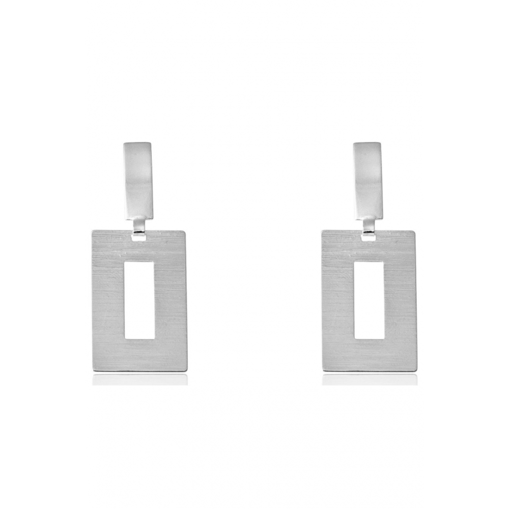 Brinco com Fio Retangular Banhado em Ródio Branco - Branco