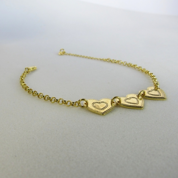Pulseira com Chapa de Coração Banhado em Ouro 18k - Dourado
