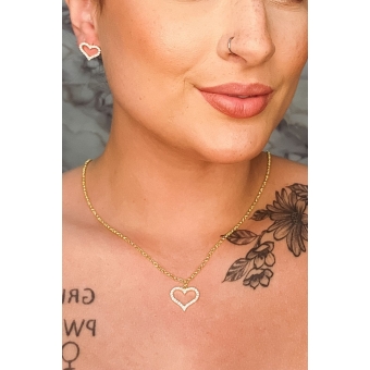 Conjunto de Coração com Zircônia e Corrente em Elos