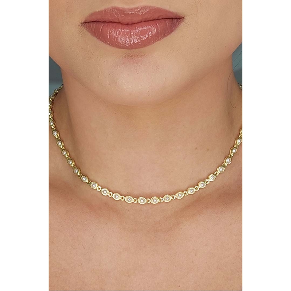 Choker com Corrente de Mini Pérolas Banhado em Ouro 18k - Dourado