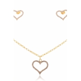 Conjunto de Coração com Zircônia e Corrente em Elos - Dourado