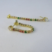 Brinco Corrente de Zircônias Coloridas Sortidas Com Zircônia na Ponta Banhado em Ouro 18k - Dourado