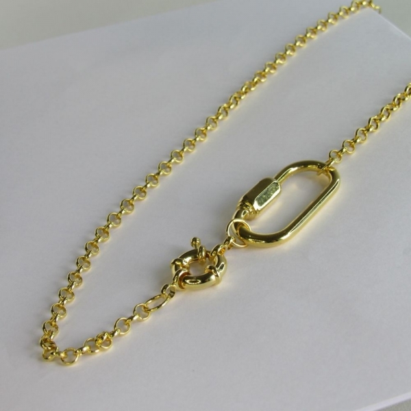 Colar Corrente de Elo Largo com Fecho Boia e Mosquetão Banhado em Ouro 18k - Dourado