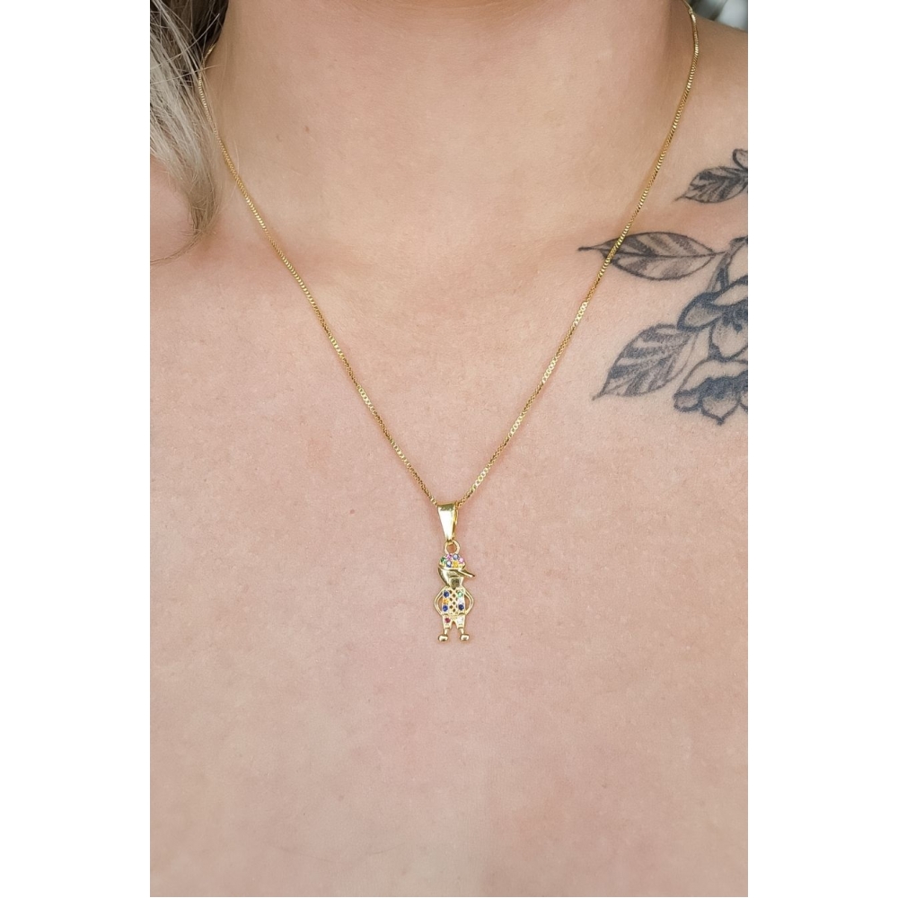 Colar Pingente Menino com Zircônia Colorida Banhado em Ouro 18k - Dourado