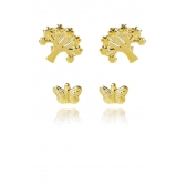 Brinco Duo de Árvore e Borboleta Banhado em Ouro 18k - Dourado