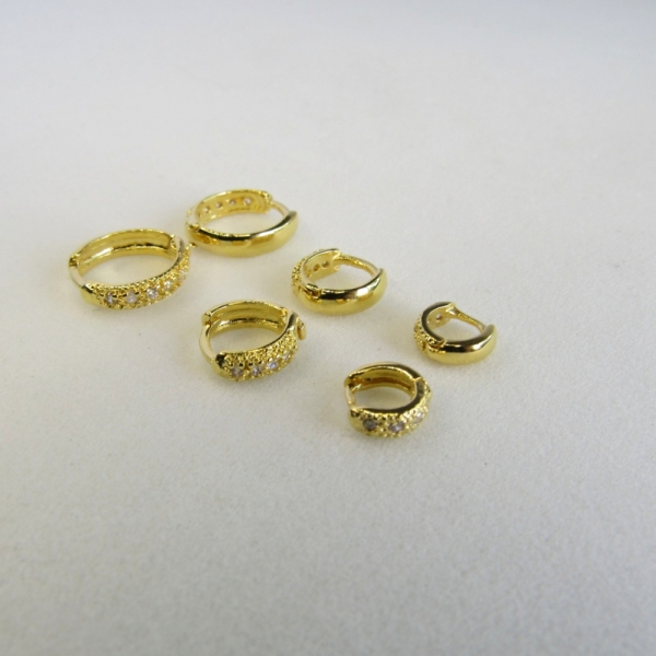 Trio de Argolinhas Com Zirconia Banhado em Ouro 18k - Dourado
