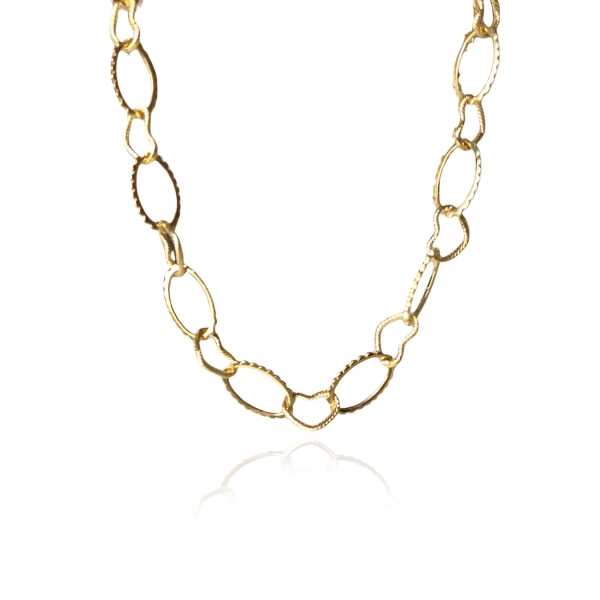 Pulseira Com Elos Ovais Intercalados Com Elos de Corações Banhado em Ouro 18k - Dourado