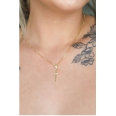 Colar Pingente Cruz com Detalhe de Zircônia Banhado em Ouro 18k - Dourado