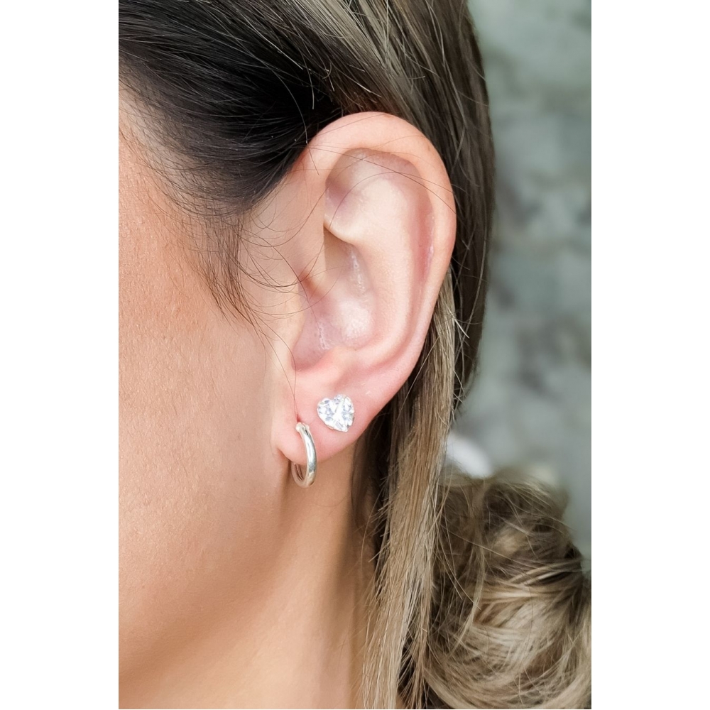 Brinco de Coração Grande com Zircônia em Prata 925 - Prateado