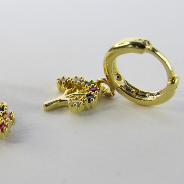 Brinco Argolinha De Árvore da Vida Banhado em Ouro 18k - Dourado