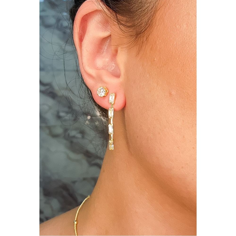 Brinco Corrente de Zircônias Banhado em Ouro 18k - Dourado