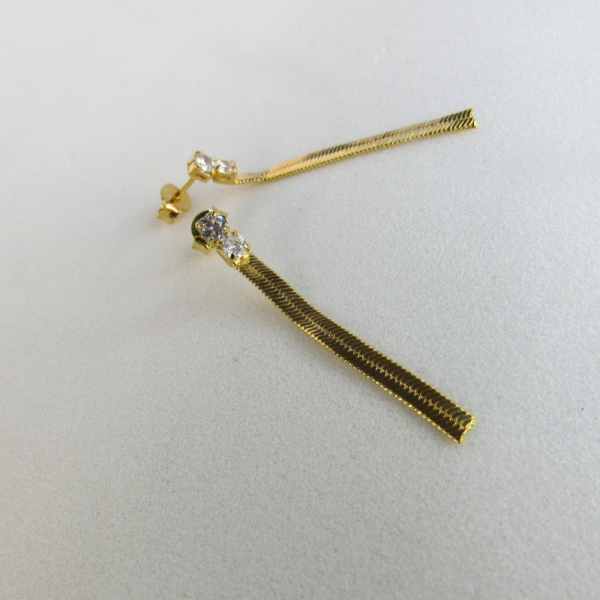 Brinco de Fita com Zircônia Banhado em Ouro 18k - Dourado