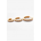 Trio de Brincos de Argolinha com Fio Lateral Banhado em Ouro 18k - Dourado