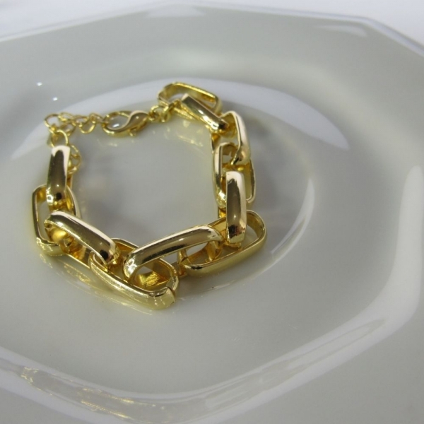 Pulseira de Elos Intercalados Grandes Banhados a Ouro 18k - Dourado