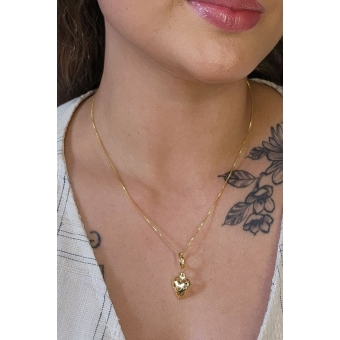 Colar com Pingente Argolinha de Coração Banhado em Ouro 18k