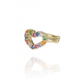Piercing Fake Com Coração de Zircônias Coloridas Banhado em Ouro 18k - Dourado