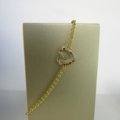 Pulseira Com Pingente De Coração Em Zircônias Coloridas Banhado em Ouro 18k - Dourado
