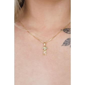 Colar Pingente Menina com Zircônia Colorida Banhado em Ouro 18k