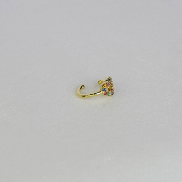 Piercing Fake Com Coração de Zircônias Coloridas Banhado em Ouro 18k - Dourado