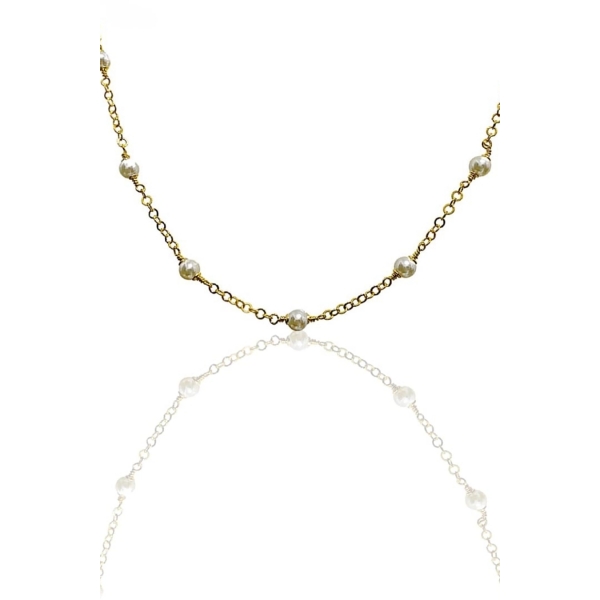 Colar Corrente Americana com Pérolas Banhado em Ouro 18k - Dourado