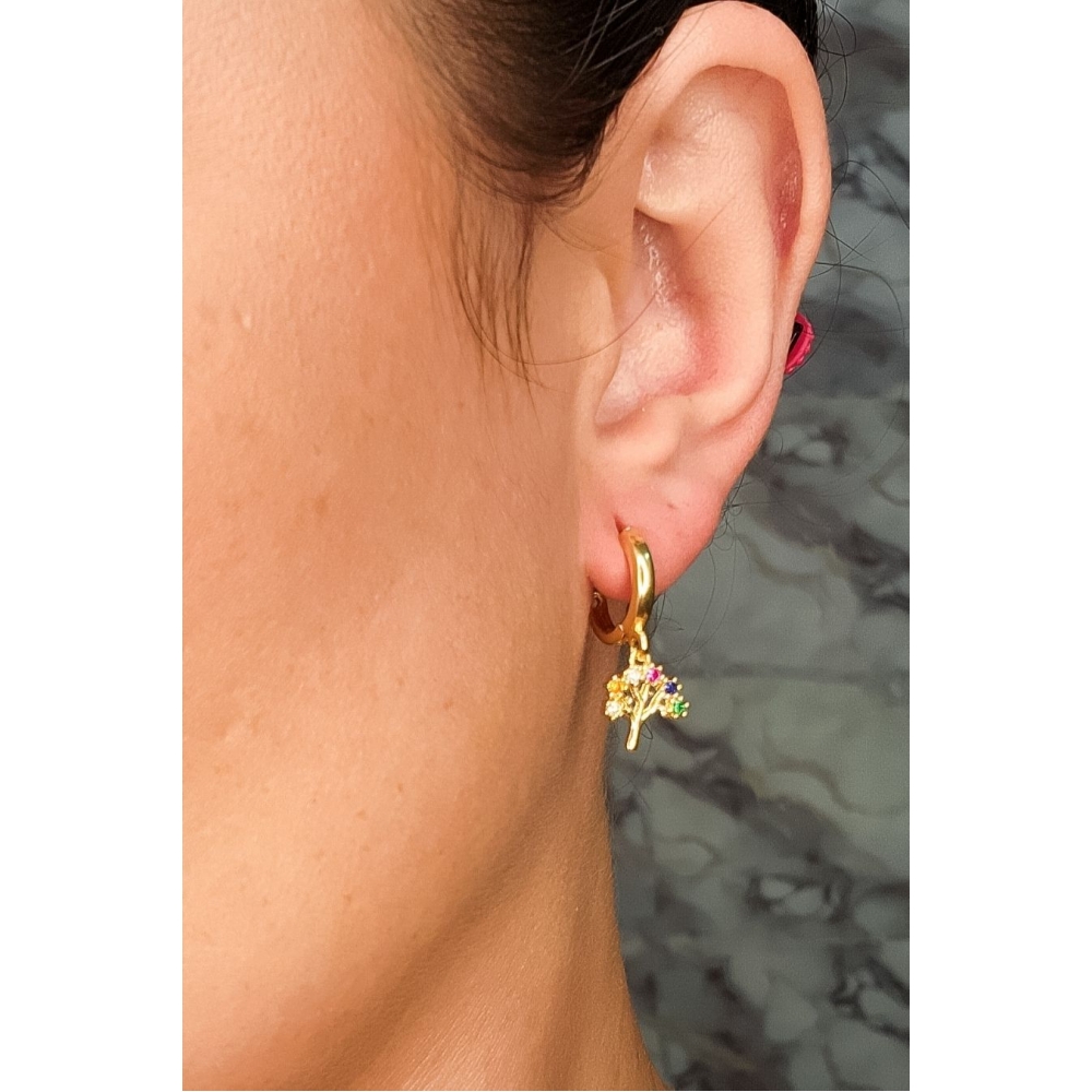 Brinco Argolinha De Árvore da Vida Banhado em Ouro 18k - Dourado