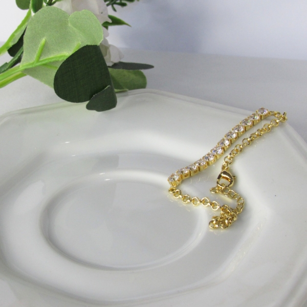 Pulseira Elos Redondos Com Faixa de Zircônia Banhado em Ouro 18k - Dourado