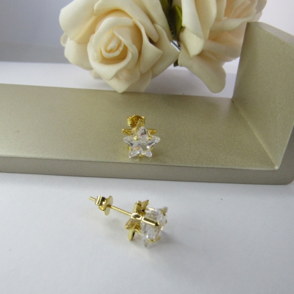 Brinco Estrela Grande com Zircônia Banhado em Ouro 18k - Dourado