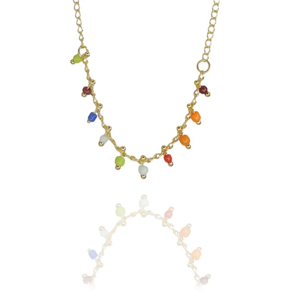 Pulseira Infantil de Pedrinhas Coloridas Banhado a Ouro 18k - Dourado