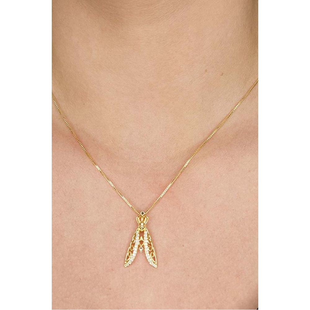 Colar Nossa Senhora Com Zircônias Brancas Banhado em Ouro 18k - Dourado