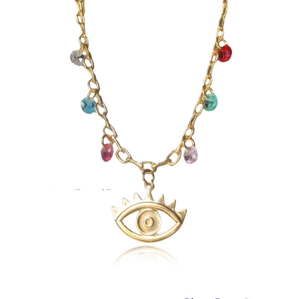 Pulseira Olho Grego Com Zircônias Coloridas Banhado em Ouro 18k - Dourado