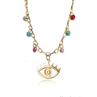 Pulseira Olho Grego Com Zircônias Coloridas Banhado em Ouro 18k