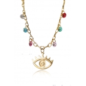 Pulseira Olho Grego Com Zircônias Coloridas Banhado em Ouro 18k - Dourado