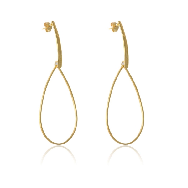 Brinco Grande de Fio e Gota Vazada Banhado em Ouro 18k - Dourado