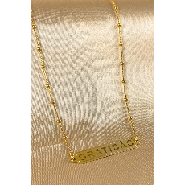 Colar com Corrente e Pingente Gratidão Banhado em Ouro 18k - Dourado