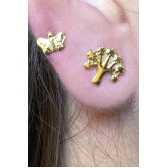 Brinco Duo de Árvore e Borboleta Banhado em Ouro 18k - Dourado