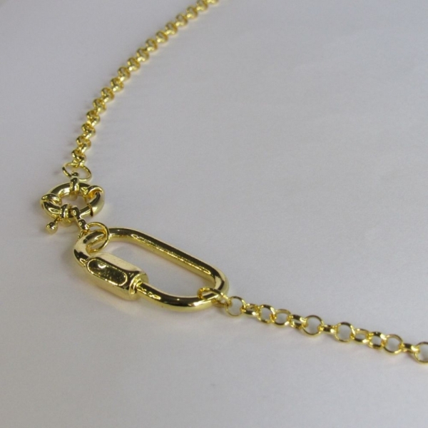 Colar Corrente de Elo Largo com Fecho Boia e Mosquetão Banhado em Ouro 18k - Dourado