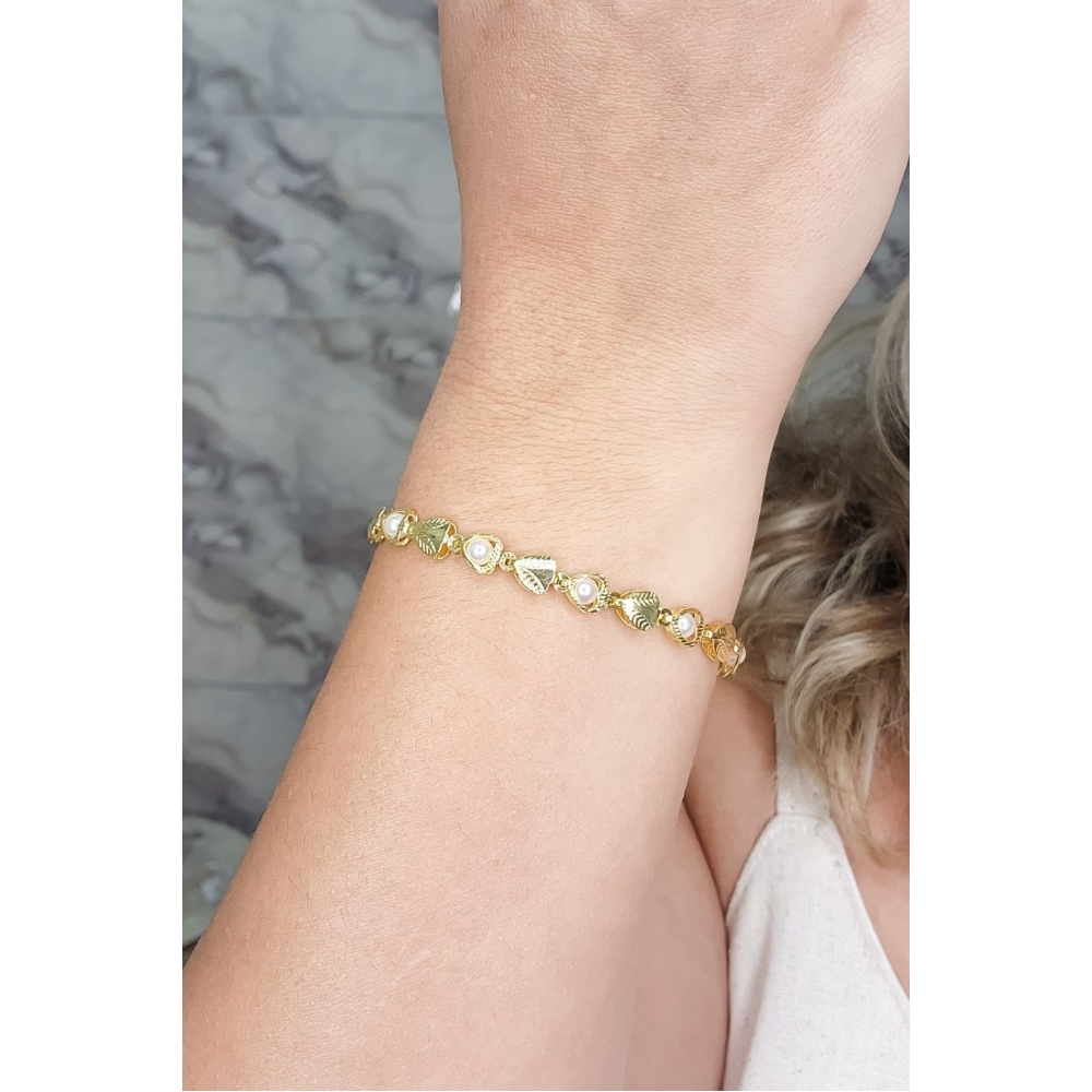 Pulseira Coração e Pérola - Dourado