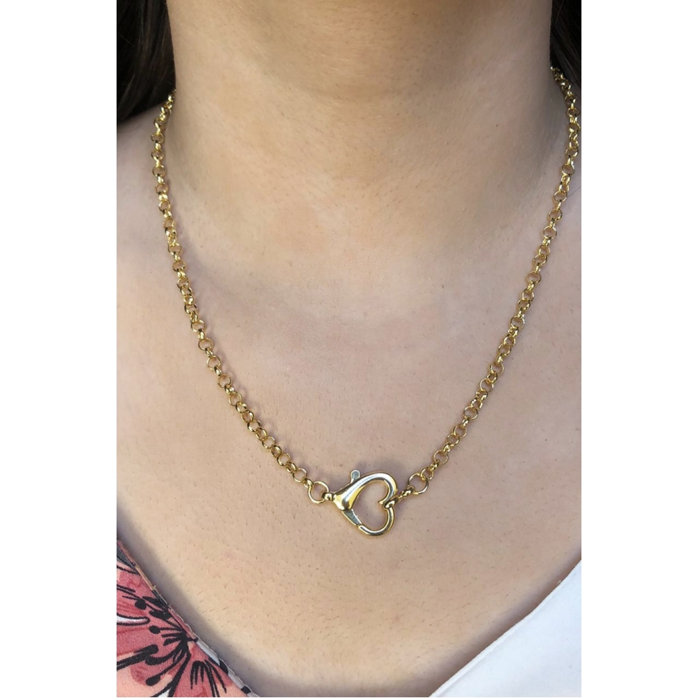 Colar com Corrente Dourada e Fecho de Coração Banhado em Ouro 18k - Dourado