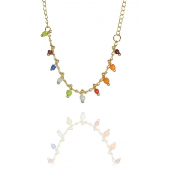 Pulseira Infantil de Pedrinhas Coloridas Banhado a Ouro 18k