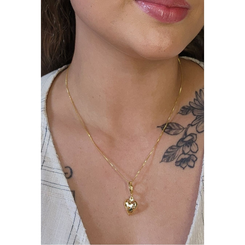 Colar com Pingente Argolinha de Coração Banhado em Ouro 18k - Dourado