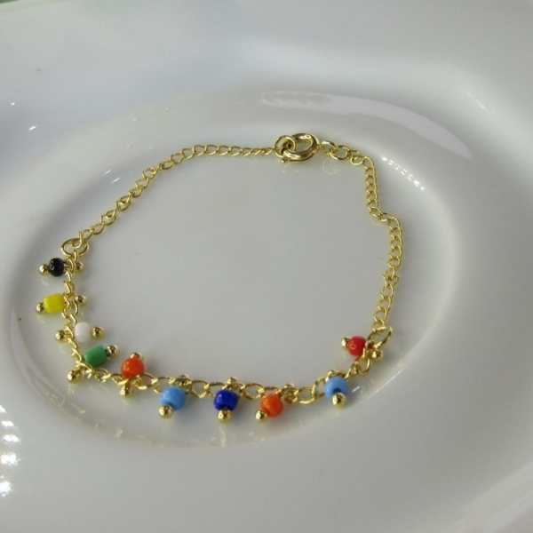 Pulseira Infantil de Pedrinhas Coloridas Banhado a Ouro 18k - Dourado