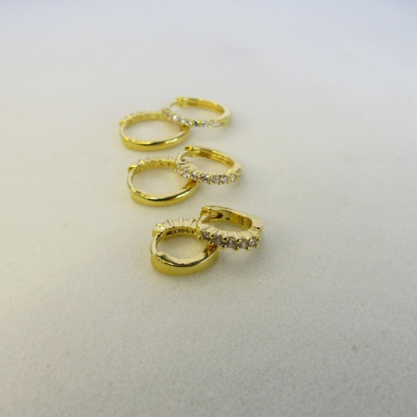 Trio de Brincos de Argolinha Fino Banhado em Ouro 18k - Dourado