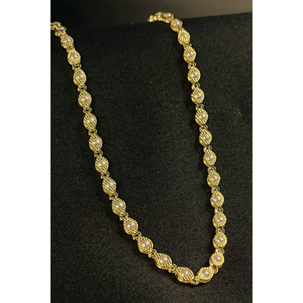 Choker com Corrente de Mini Pérolas Banhado em Ouro 18k - Dourado